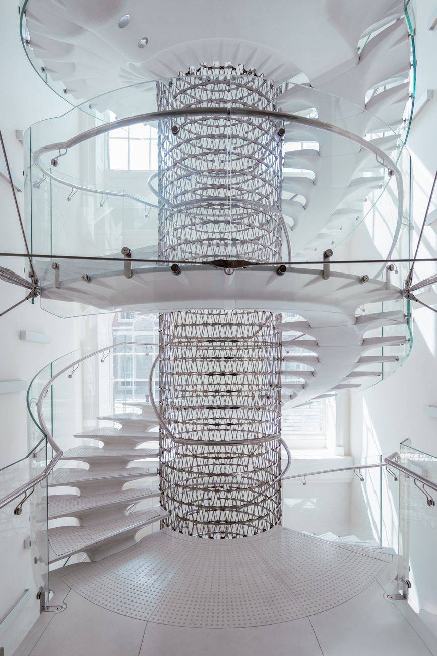 A stunning spiral staircase at Somerset House in London with contemporary design by Eva Jiricna.